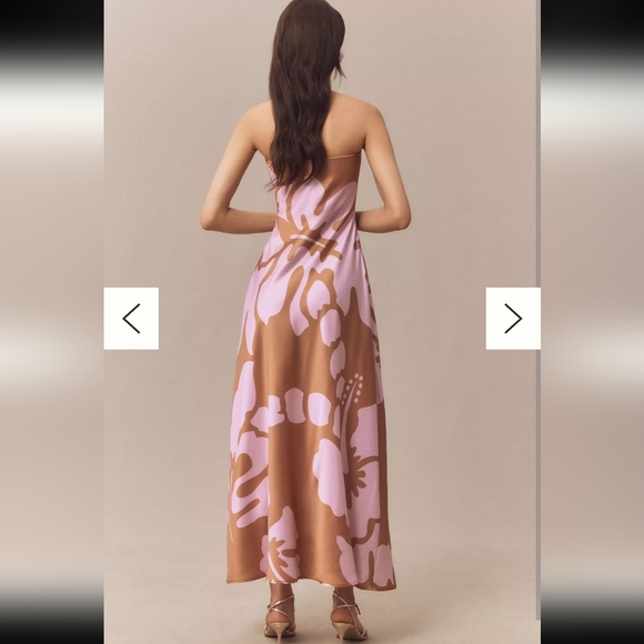 New Hutch Elegant Strapless Column Satin Brown and‎ Pink Floral Dress - Picture 2 of 6